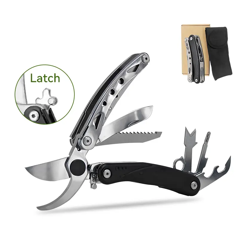 Novupow 8 In 1 EDC Multitool Garden Shears, With Knife, Saw, Bark Shovel, Threading Hole, Screwdriver, Bottle Opener, Can Opener