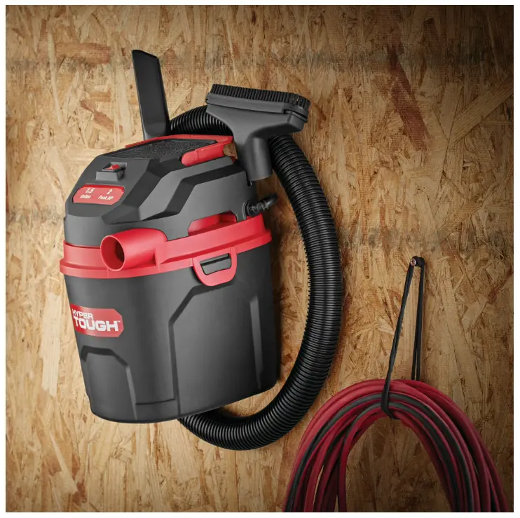 Hyper Tough 1.5 Gallon Wet Dry Vacuum 2 Peak HP Portable Shop Vac Powerful Suction Compact Blower for Garage Car Home Workshop Includes Hose Nozzle Crevice Tool Filter Bag Lightweight Easy Storage