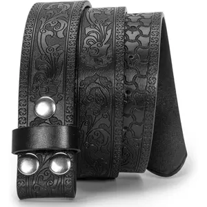 Men Women Retro Belt Strap without Buckle 1.5" Wide Classic Western Embossed PU-Leather Belt for Jeans