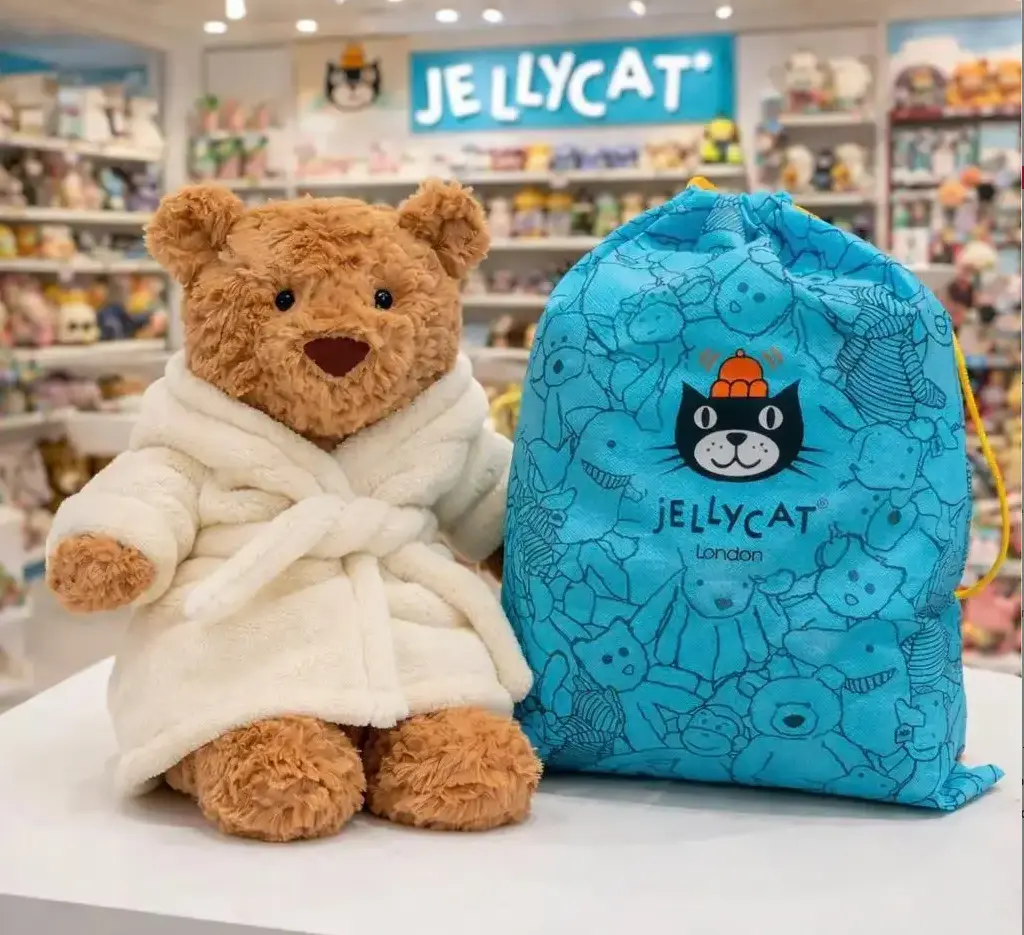 Jellycat Bartholomew Bear Stuffed Animal, Ultra-Soft Cuddly Teddy Bear with Optional Cream Bathrobe, Sweet Nursery Decor & Gift for Kids, Teens and Plush Collectors