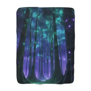 Cozy Lit Forest Sherpa Fleece Blanket, Soft Throw for Camping, Home Decor, Gift for Nature Lovers, Cozy Blanket for Winter Nights