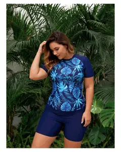 Plus Size Tankini Swimsuit for Women - Sky Blue & Dark Blue Contrasting Wide Strap Top - Large Size Bathing Suit for Swimming, Beach, & Vacation - Comfortable Fit