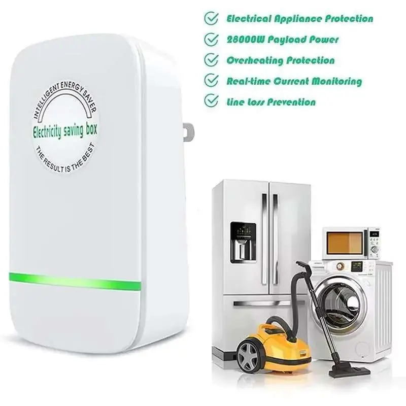 Smart US Plug Power Saver Box, intelligent voltage stabilizer and surge protection energy-saving device, plug-and-play power optimizer to reduce household electricity bills, ideal for home, kitchen, office, refrigerator, air conditioner, and industrial el