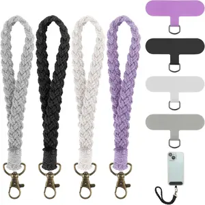 4pcs Boho Macrame Phone Wrist Strap Phone Wristlet with 4pcs Tether Tabs Handmade Wrist Strap Lanyard,Women Men Wrist Lanyard for Keys