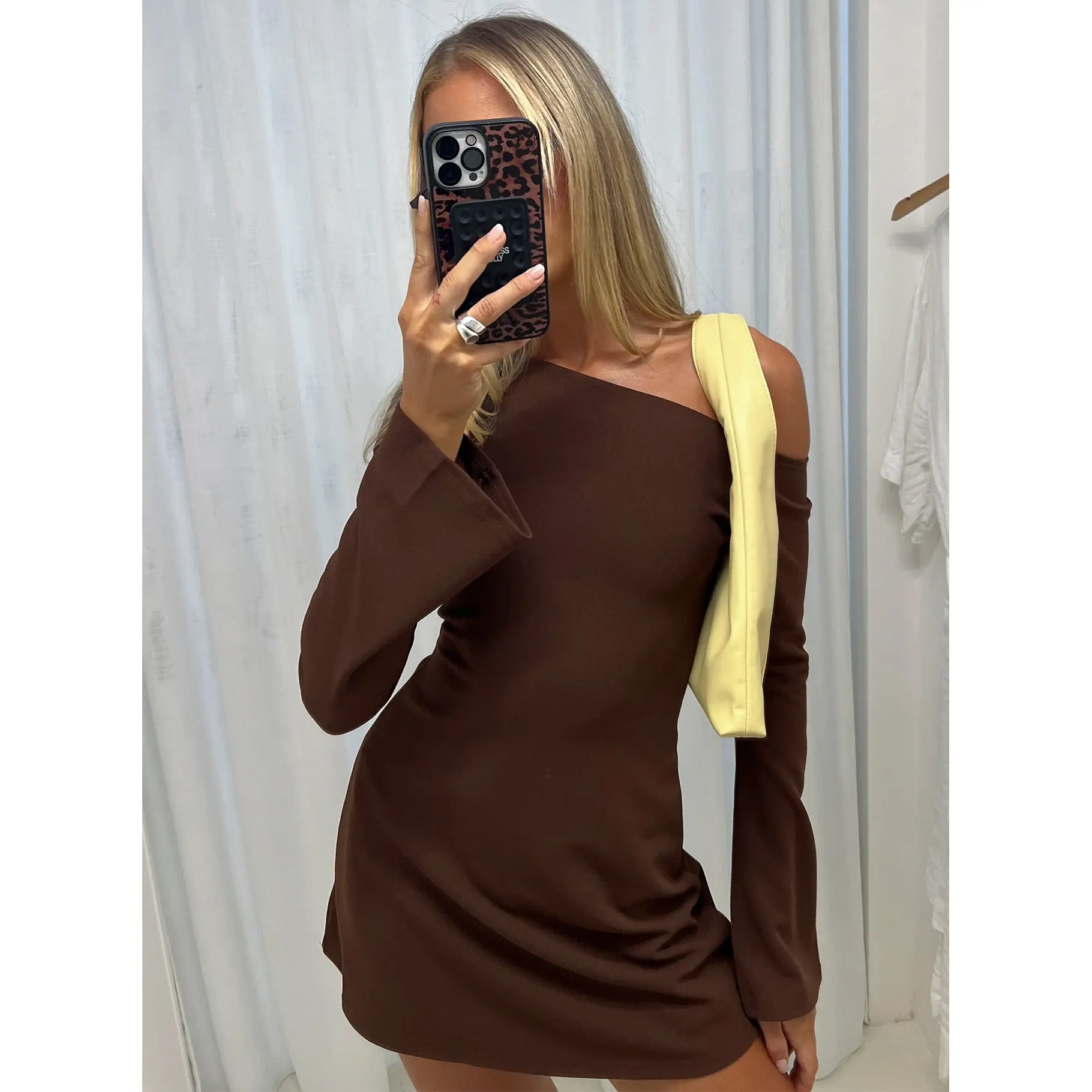 Adrietta Long Sleeve Off Shoulder Mini Dress Brown - TikTok Shop Adrietta Long Sleeve Off Shoulder Mini Dress Brown - TikTok Shop