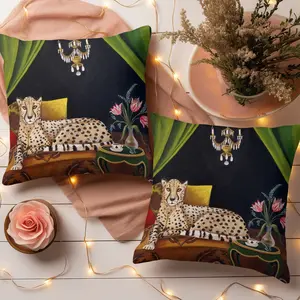 2pcs Leopard Plant Pillow Covers, Wild Beast Painting Decorative Cushion Cases, Farmhouse Charm, 45x45cm, Home Decoration for Sofa Living Room Bedroom