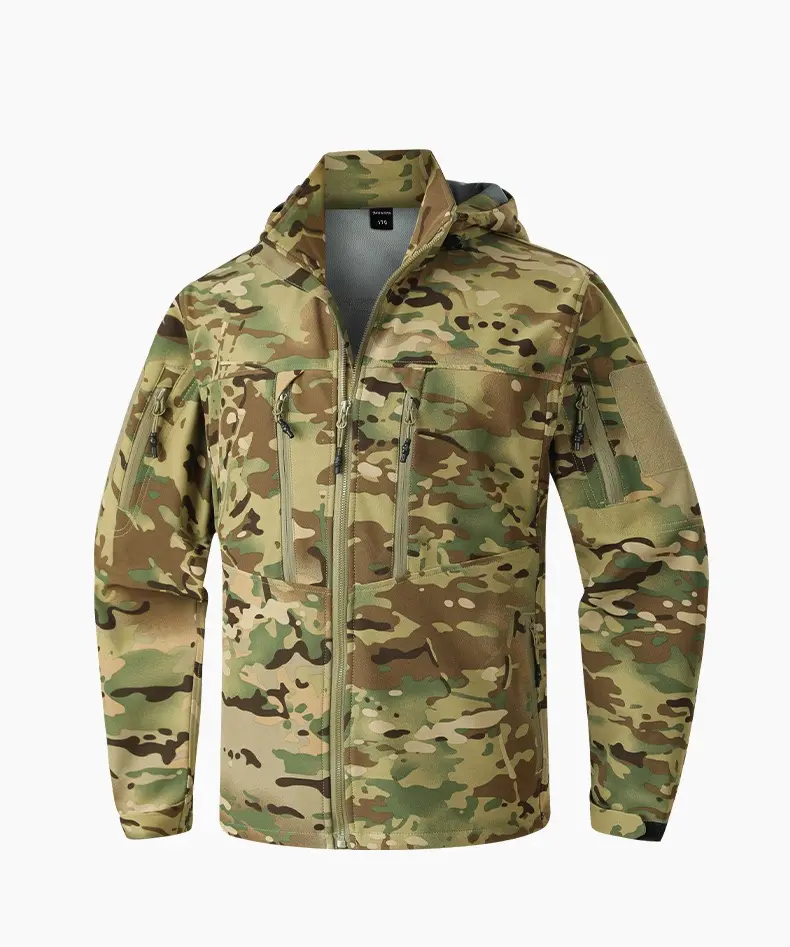 All Terrain Multicam Camo Tactical Jacket & Cargo Pants Set, Stretch Breathable Wearproof Softshell With Multi Zipper Pockets, Perfect For Hunting Camping Airsoft Daily Outdoor Activity Men Tactical Outfit
