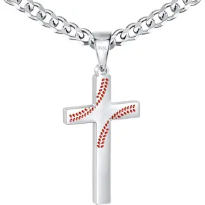 316L Stainless Steel Baseball/Football/Soccer  Chain Necklace for Men Boys,   Black Mens Boys Necklaces 5mm Non-Fading Sturdy Cuban Chain with  Pendant 18+2Inch/20+2Inch