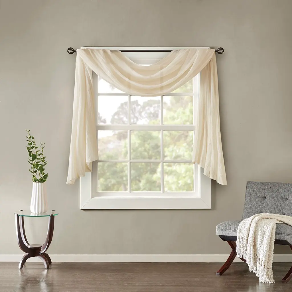 Semi-Sheer Voile Window Curtain Panel with Crushed Texture, Rod Pocket Design, Light Filtering Drape for Living Room, Bedroom, Bathroom, 54x84 Inches, White