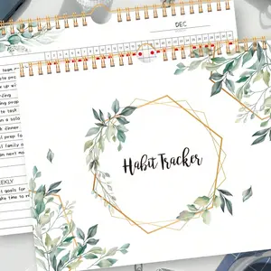 Habit Tracker Notebook, Daily Weekly Monthly Planner, Undated Productivity Journal, Spiral Binding, Aesthetic Greenery Design