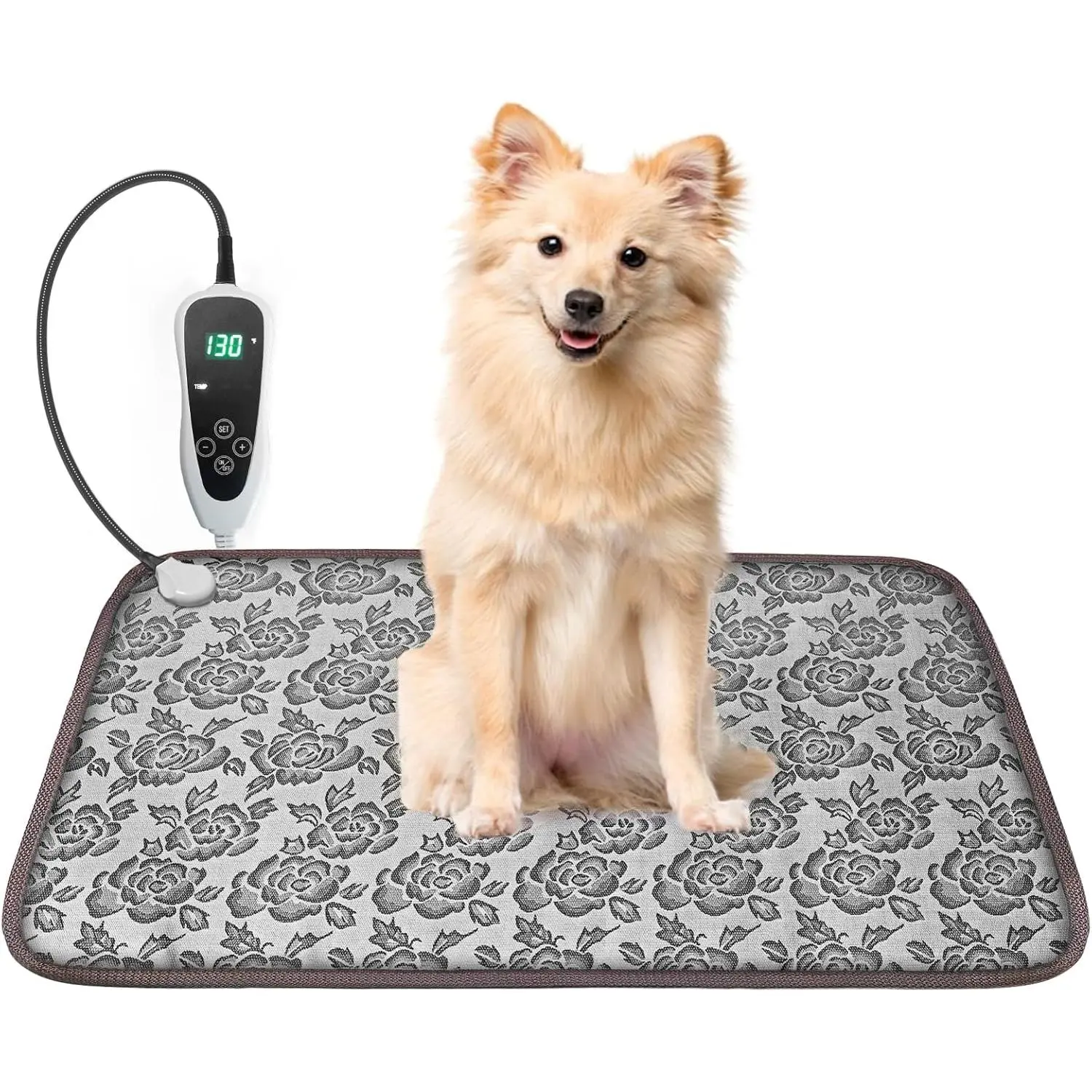 Dog Heating Pad for Dogs 28x18in Waterproof Pet Heating Pad Smart Thermostat , Whelping Supplies Heated Dog Bed,Adding Wire Rope Wires Puppy Heating Pad Mat-Rose