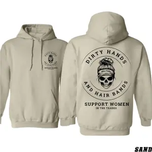 DIRTY HANDS AND HAIR BANDS Skull Blue Collar Hoodie  - Support Blue Collar Women - Support Women In The Trades - Skilled Trades Cotton Fabric