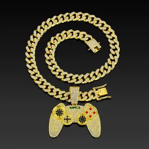 Iced-out gaming controller pendant necklace on a chunky cuban link chain — hip hop streetwear jewelry for gamers 🔥 #necklace #gamer #gaming #icedout #cubanlink #tiktokshop