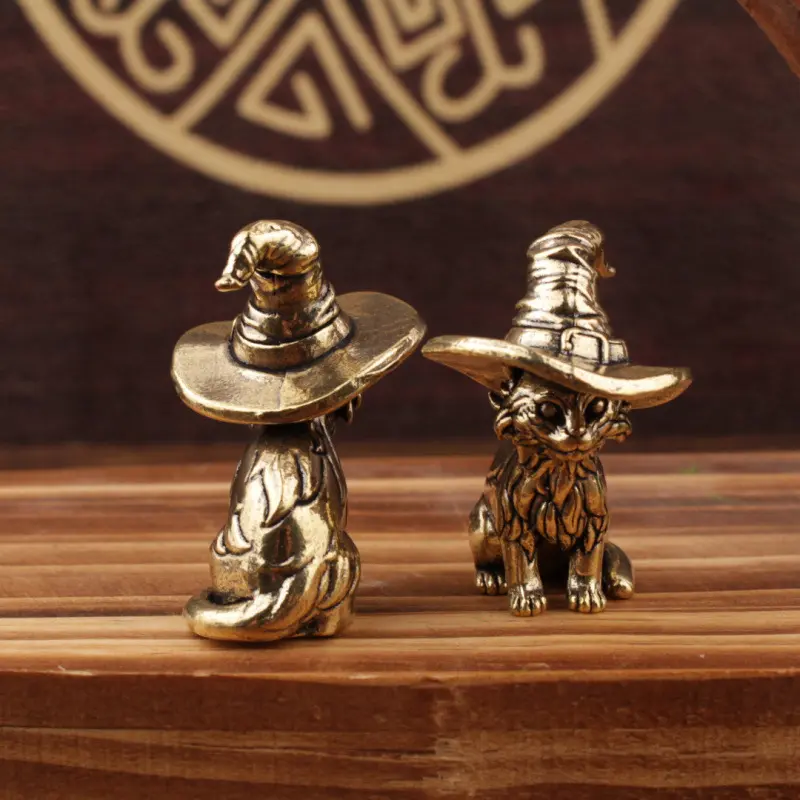 Creative Brass Fantasy Animal Wizard Cat Desktop Ornament, Magical Cat Figurine, Desk Decor, Unique Gift Idea, Home Office Decoration, Home Decor Statue, Statue Figurines, Unique Ornaments, Decorative Ornaments