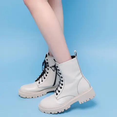 【SET-10】Women's  Ankle Boots - 1.5 Inches Girl Shoe Footwear Walking Shoes Rubber Comfort Classic Leather Lace Soft