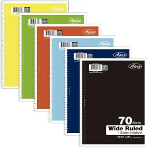 AUKSales 1-Subject Spiral Notebooks, Pack of 3, 10.5" x 8" Wide Rule, 70 Sheets, Assorted Colors (Color May Vary)