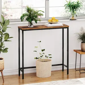 Console Table, 40-Inch Narrow Entryway Table with Rustic Wood Top and Metal Frame, Slim Sofa Table for Hallway, Living Room, Small Spaces, Industrial Accent Display Shelf, Brown