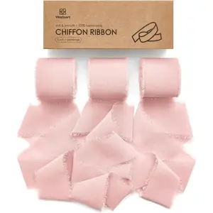 Pink Chiffon Silk Ribbon 3 Rolls 1.5" x 21 Yd Frayed Edges Ribbons for Wedding Invitations Bridal Bouquets Gifts Wrapping Crafts