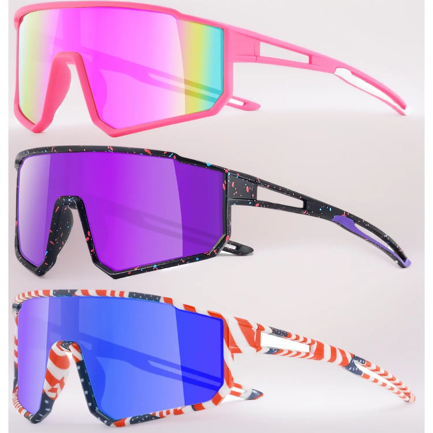 Kids 3-Pack UV400 Protection Sports Sunglasses for Boys & Girls (Ages 6-14), Baseball, Cycling Outdoor Sports Eyewear, Sunglasses Sports Eyewear