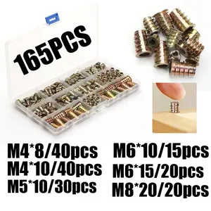 165pcs Boxed Knurled Nuts Bolts Set, Color Zinc Plated Furniture Embedding Parts, M4-M8 Sizes, Durable Hardware Accessories