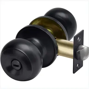 Privacy Door Knob, Matte Black Keyless Door Lock in Solid Stainless Steel for Bedroom or Bathroom, Standard Round Ball Handle
