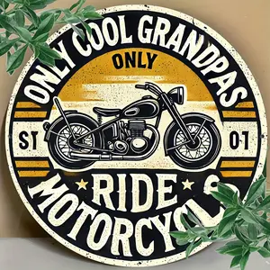 1pc Vintage "Only Cool Grandpas Ride Motorcycles" Round Aluminum Sign - Wall Hanging, Multipurpose, Waterproof, Heat & Cold Resistant, Ideal for Home, Cafe, Bar Decor, Unique Gift for Bikers