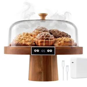 Digital Cake Stand Warmer 9.75" x 9.75" with Plastic or Glass Dome, Temperature Adjust, for Displaying Pastries, Cookies, Cakes, Brownies and More
