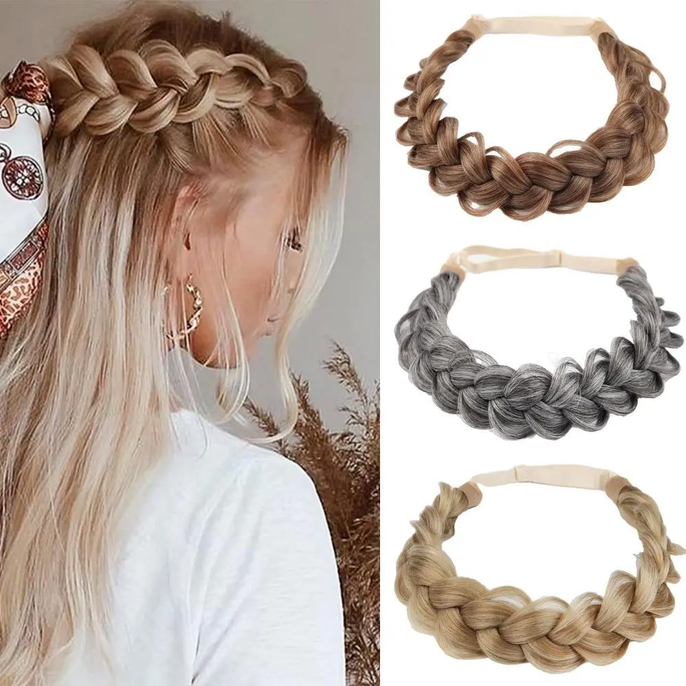 Female Cute 3-Strand Thick Wide Multicolor Twisted Synthetic Braided Hair Braid Headband, Handmade 2025 Summer Essentials for Women Girls Daily Party Use, Braided Headband