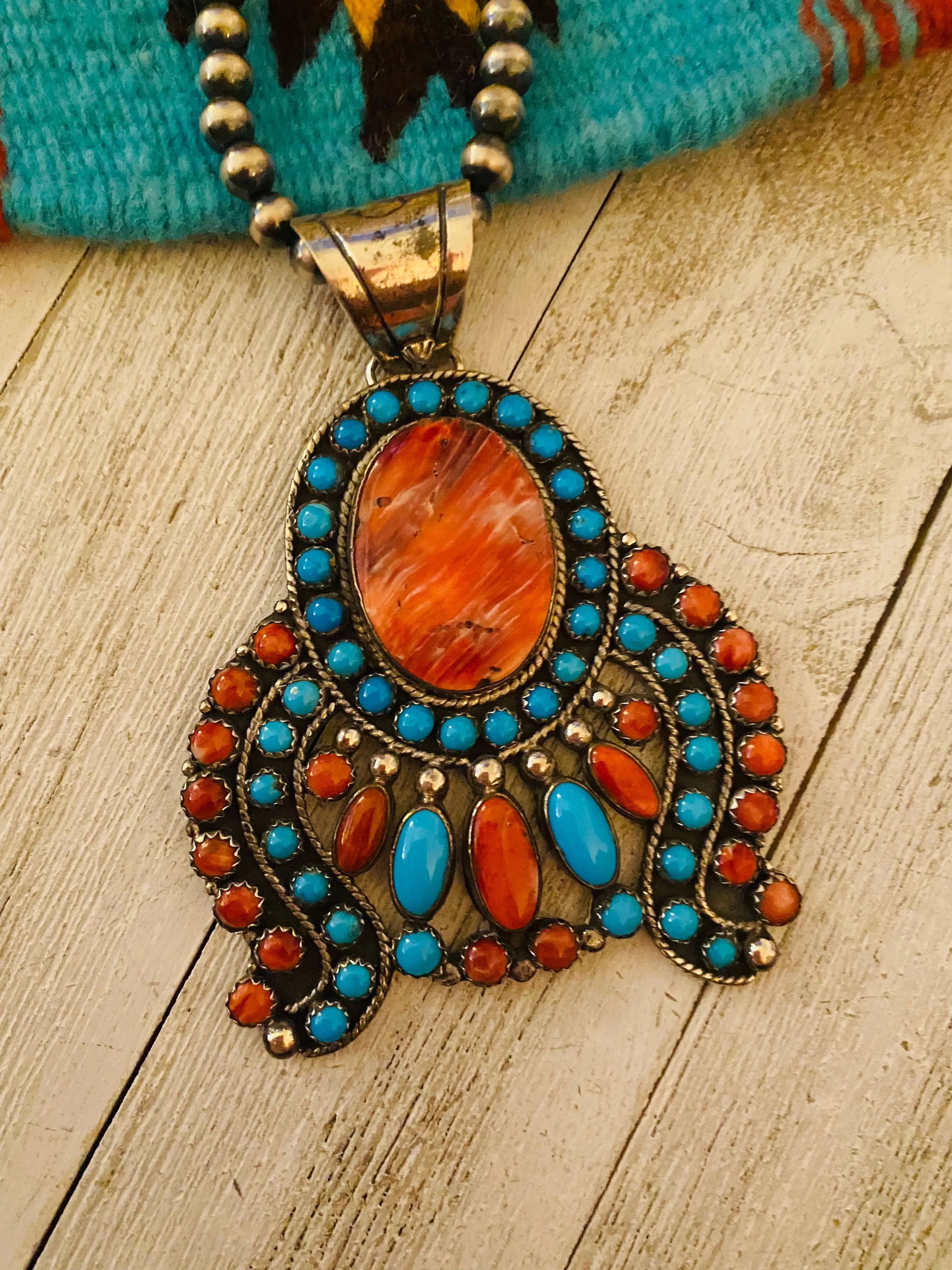 Handcrafted Sterling Silver & Multi Stone Cluster Pendant by Lorenzo James