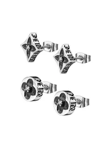 Trendy Hip-Hop Street Style Clover Earrings Set with Zircon, Unisex Fashion Jewelry, Perfect for Daily and Special Occasions, Ideal Gift