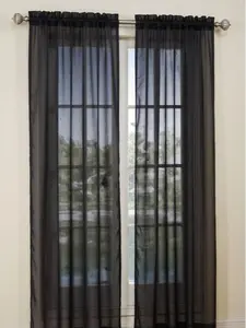 2PC Black Sheer Curtain Panels Rod Pocket Window Voile Drapes Lightweight Privacy Curtains