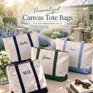 Custom Embroidered Tote Bag, Personalized Name Canvas Tote, Zipper Bag, Aesthetic Everyday Tote, Gift For Her, Personalized Embroidered Tote