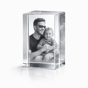 Personalized 3D Crystal Photo Gift for Dad – Custom Engraved Father & Child Portrait Crystal with LED Wooden Base, Lifelike 3D Laser Engraving, Unique Father’s Day Birthday Memorial Keepsake Gift