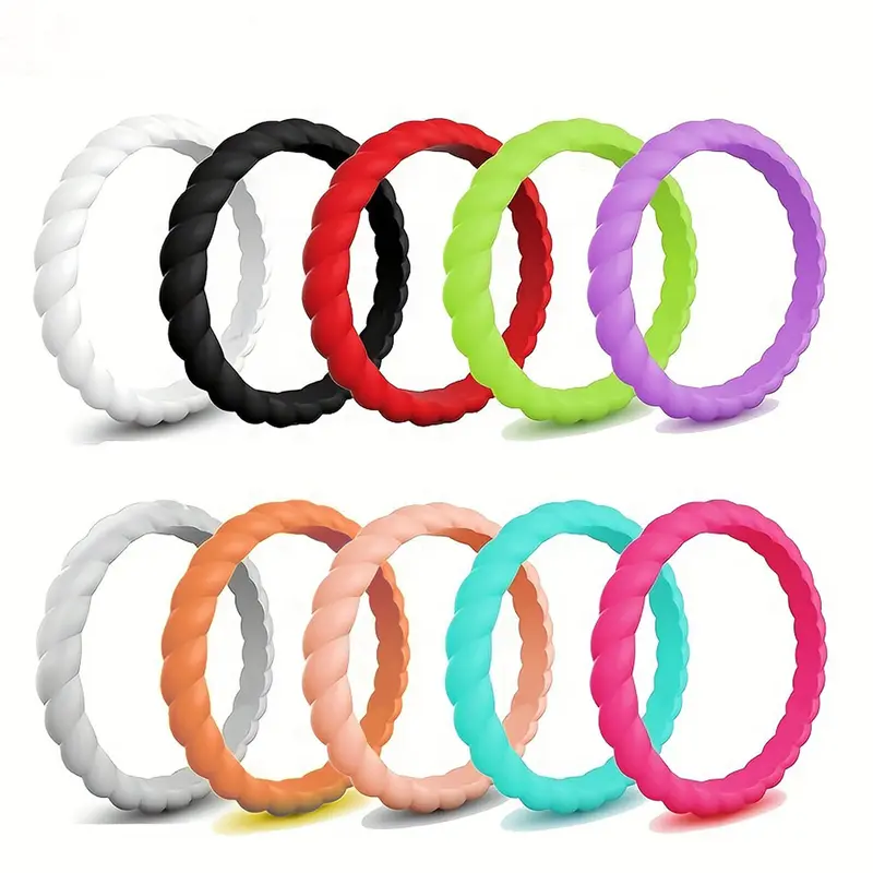 Women's Silicone Wedding Ring Set, Stackable Rings, Soft Active Sport Style Design, Low Allergy, Ideal for Cycling Travel Running Yoga, Stackable Finger Rings, Ring Stacks