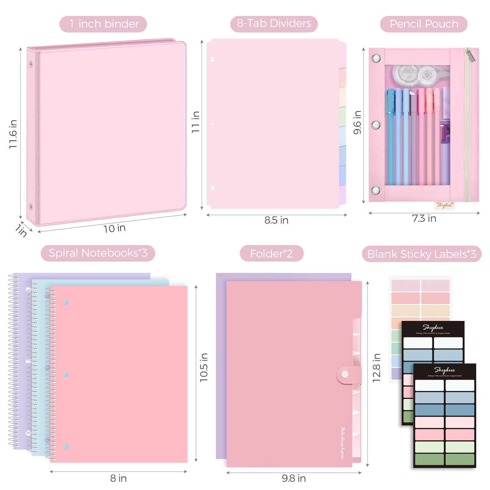 SKYDUE Aesthetic School Supplies Bundle - 1" Binder, 2 File Folders, 3 Notebooks, 8 Dividers, Pencil Pouch - Classroom Supplies, Office Study Materials for Back to School Essentials,back to school haul,college school supplies,back to school shopping SKYDUE Aesthetic School Supplies Bundle - 1" Binder, 2 File Folders, 3 Notebooks, 8 Dividers, Pencil Pouch - Classroom Supplies, Office Study Materials for Back to School Essentials,back to school haul,college school supplies,back to school shopping