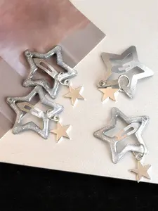 4pcs Y2K Star Hair Clip, Star Tassel Hair Barrette, Cute Plain Style, Sweet Cool Hair Accessory for Daily Party Styling, All Seasons, Hair Clip Set