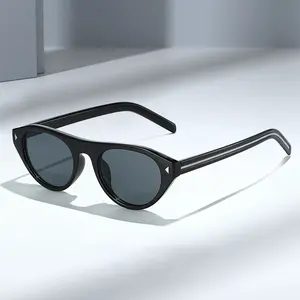 Retro Oval Sunglasses for Women Men Trendy Narrow Shades Vintage Cat Eye UV400 Protection Sunnies