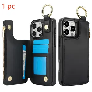 Wallet Case for iPhone 16/15/14/13/12/11 Pro Max, RFID Blocking Phone Cover with Stand, Strap, Zipper, Credit Card Slots