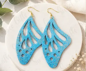 Blue and gold leather earrings