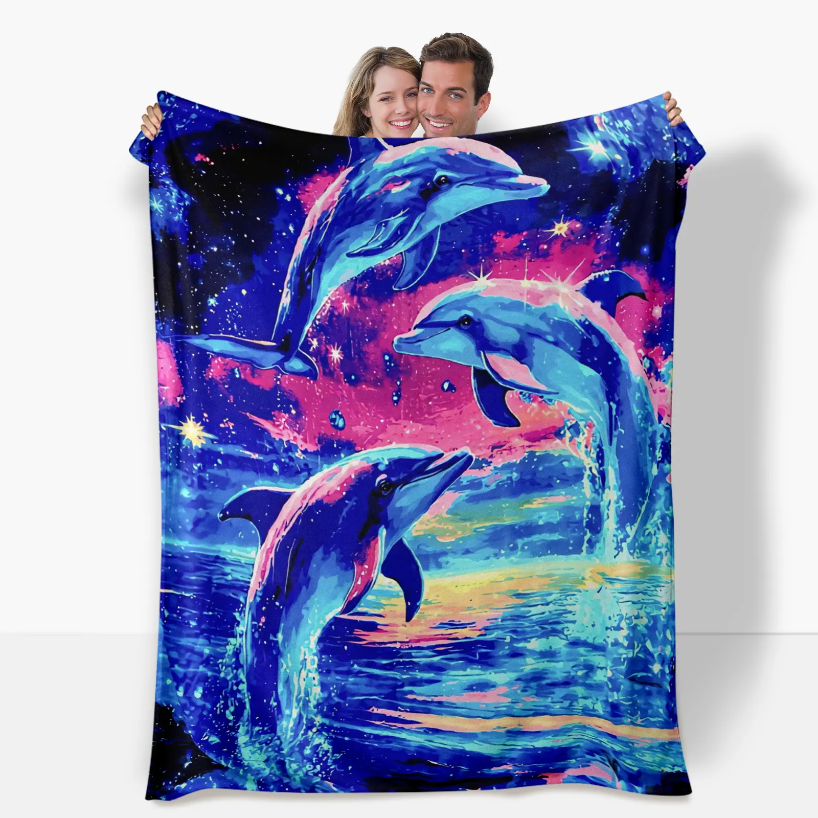 Delfin Flannel Throw Blanket - Queen-Size, Soft Fluffy, Lightweight, Breathable Digital Print Modern Bedding with Anti-Pilling Tufted Weave for Home Use
