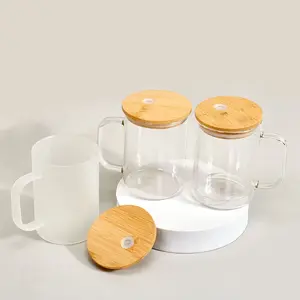 17oz Sublimation Glass Mug With Bamboo Lid and Straw (Clear or Frosted)