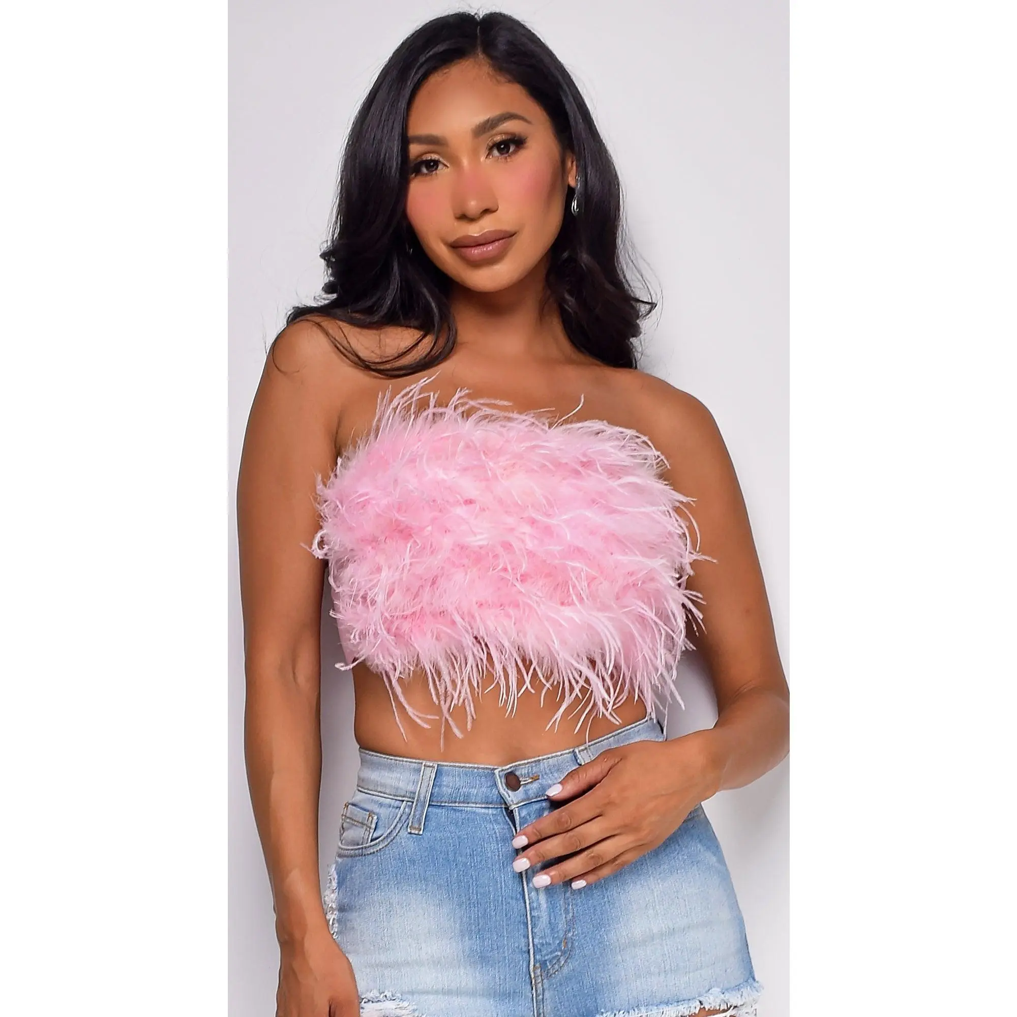 Stacie Pink Feather Tube Top