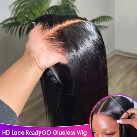 Bling Hair 180% Density Wear and Go Glueless Wig Human Hair Straight 6x4 Pre-Cut HD Lace Front Closure Wig for Women Pre-Plucked Transparent Lace Natural Look Easy Application Precut Lace Wig