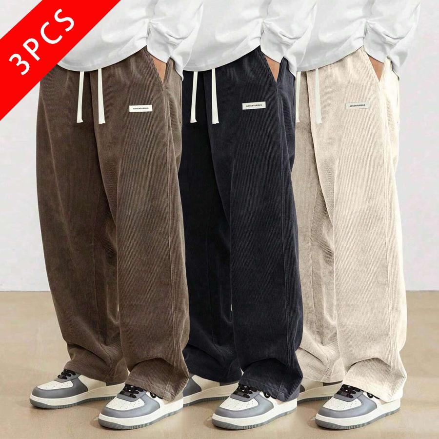 3-Pack Men’s Vintage Corduroy Casual Pants, Loose Straight Cut, New for Spring/Autumn