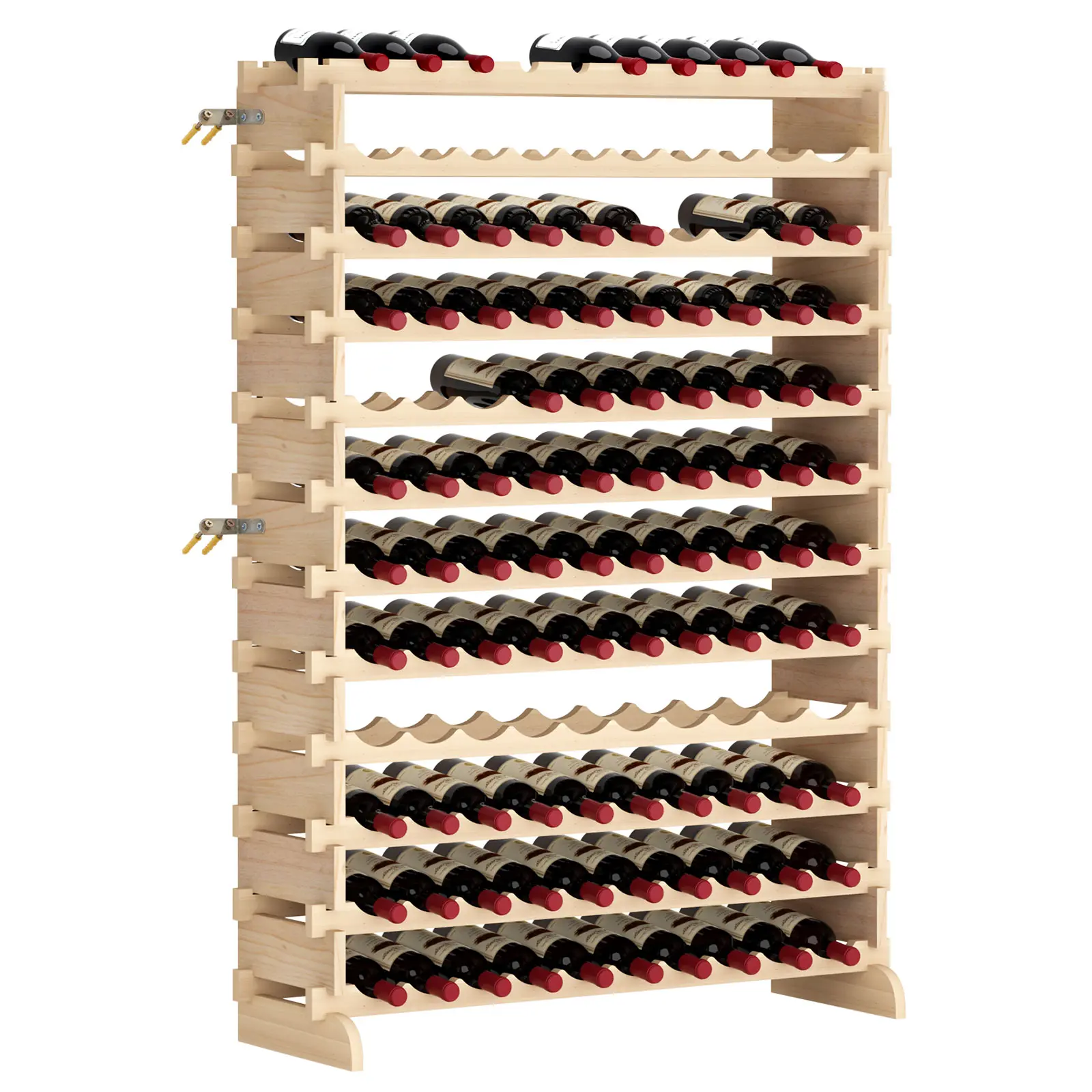 Soges Modular Wood Wine Rack  – Holds 100 or 120 Bottles, Fits Burgundy Bottles, Anti-Tip Safety, Solid Pine Display Shelving, Natural Wood Finish, Freestanding Floor Storage for Home Cellar, Restaurant, Bar, or Retail