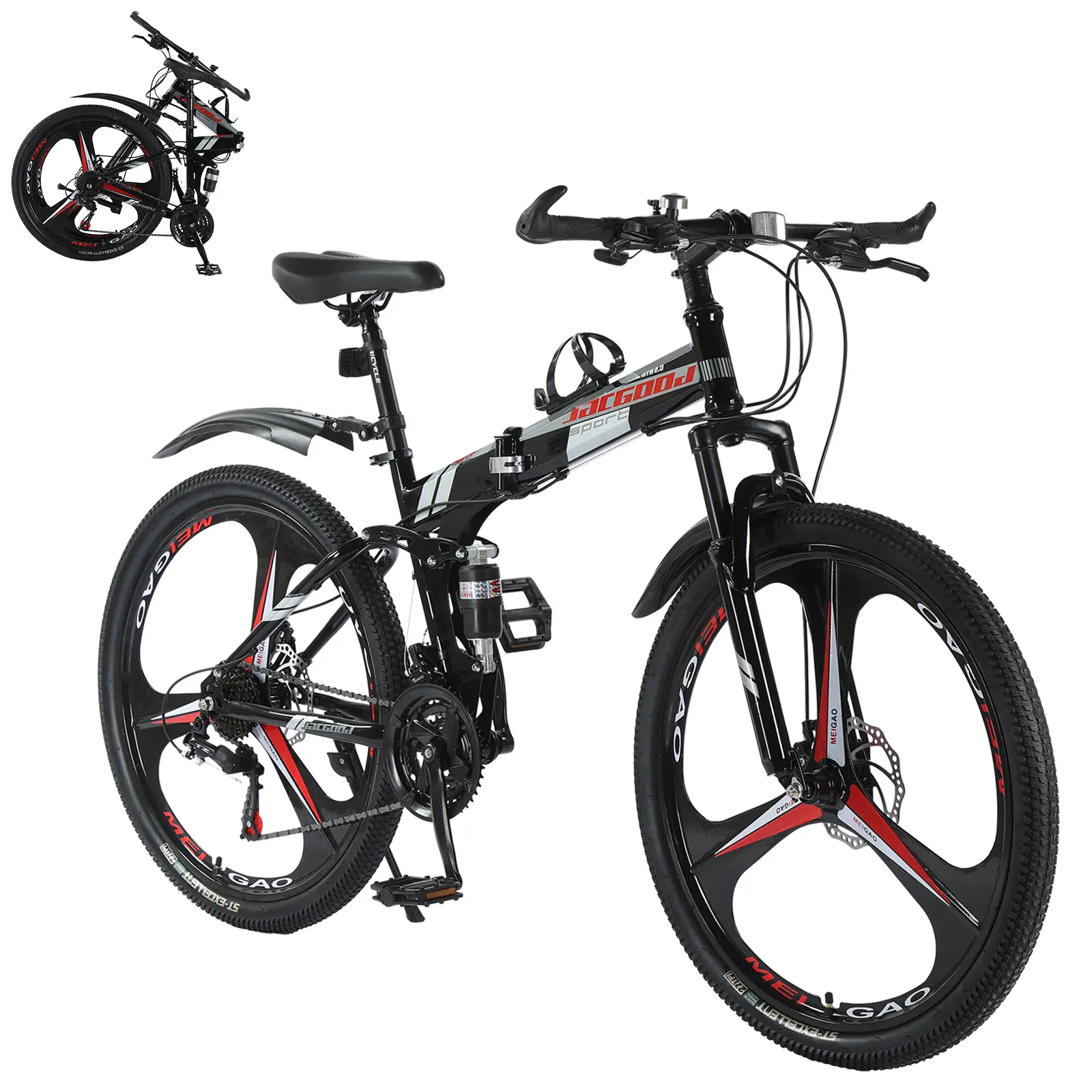 26 Inch Folding Mountain Bike, Upgraded 24 Speed/High-Carbon Steel MTB Bicycle, Dual Shock Absorbers & Dual Disc Brake City Road Bikes for Men/Women/Youth/Adults