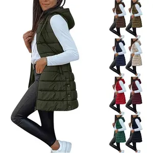Long Puffer Vest Women 2025 Winter Warm Quilted Sleeveless Vests Puffy Zip Up Fall Coat Outerwear