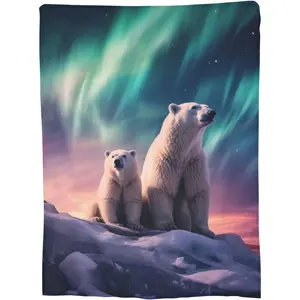 Polar Bear Blanket 60"x50" for Men Women Aurora Polar Bear Animal Gifts for Polar Bear Lover Soft Fuzzy Flannel Polar Bear Throw Blanket Polar Bear Decor Plush Gift for Birthday Valentines, Printed on One Side with a Plain White Back, Halloween Thanksgivi