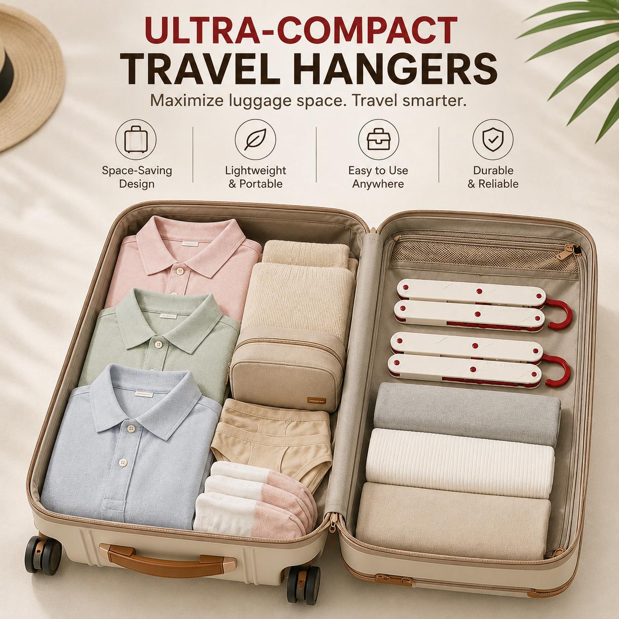 3 PCS Foldable Travel Hanging Hangers - Folds Flat, Travel Packs Space Saver, Non-Mark Non-Scratch Wrinkle-Free Garment Holder, Home Organizer, Small Closet Declutter Tool, Minimalist Decluttering