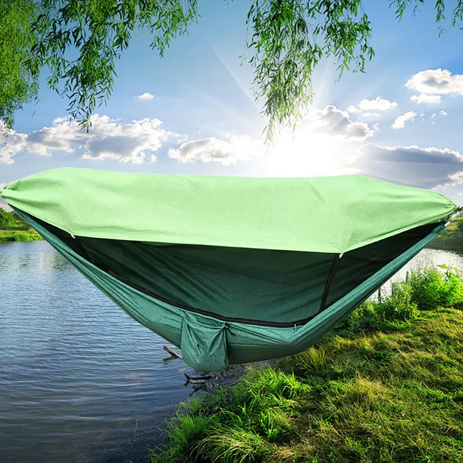 3-in-1 Camping Hammock with Mosquito Net & Sun Shelter - 100% Durable Nylon, Lightweight Portable Outdoor Shelter - Off-the-Ground Hammock for Outside, Easy Setup Camping Accessory for Backpacking, Off-The-Ground Hammocks